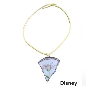 Disney Daisy Flower Broken China Pendant Necklace Yellow Faux Leather Cord